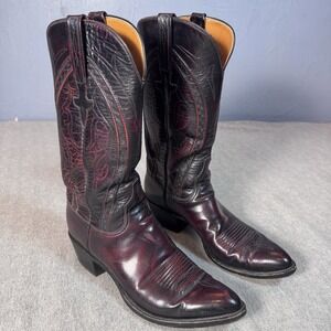 LUCCHESE Black Cherry Classic Style Cowboy Boots 10.5 B Goat Leather L6617